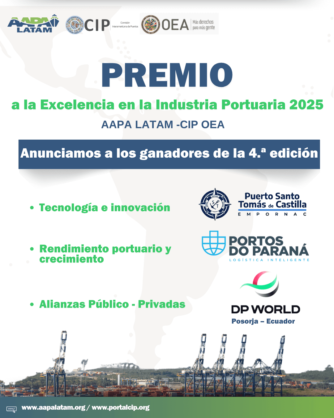 AAPA LATAM e OEA-CIP anunciam vencedores do Prêmio de Excelência na Indústria Portuária